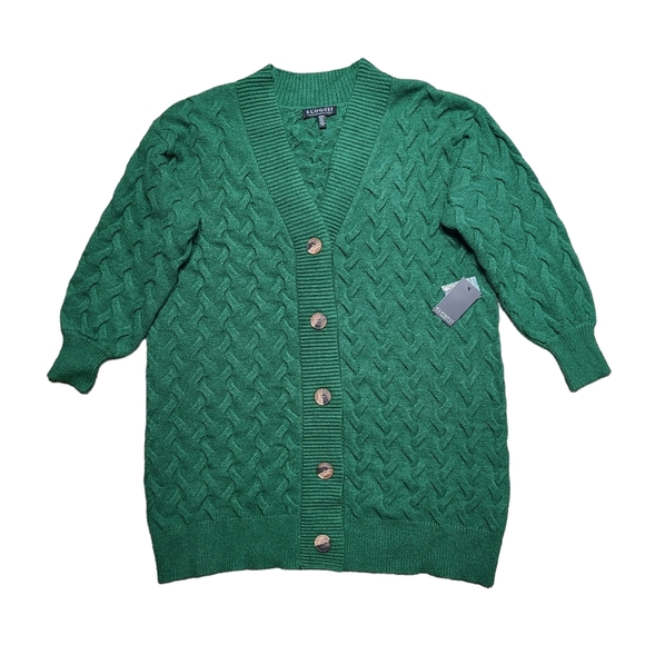 Eloquii Novelty Stitch Cardigan Sweater Dress Green - Picture 3 of 5